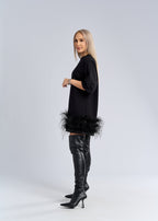 Tricou tip rochie cu pene statement - "FEATHER LOVE" Tee Dress