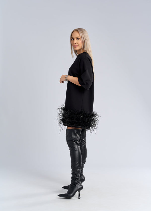 Tricou tip rochie cu pene statement - "FEATHER LOVE" Tee Dress