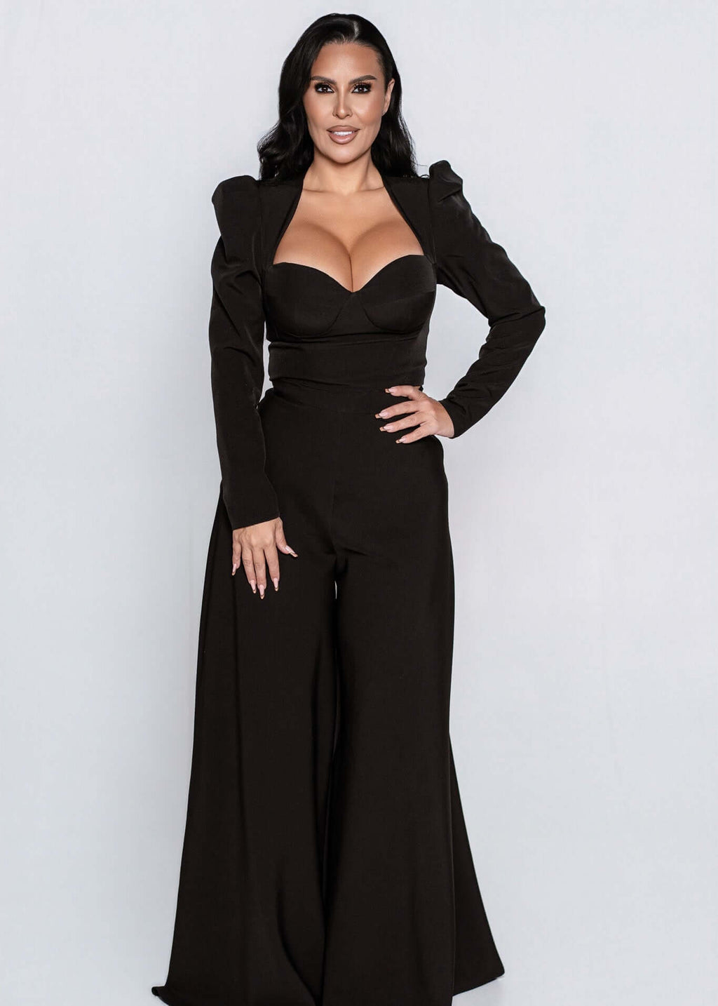 Pantaloni SIA Wide Pants tip palazzo, talie înaltă și croială amplă, ținută elegantă neagră pentru femei