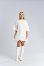 Tricou tip rochie cu pene statement - "FEATHER LOVE" Tee Dress