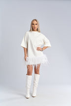 Tricou tip rochie cu pene statement - "FEATHER LOVE" Tee Dress