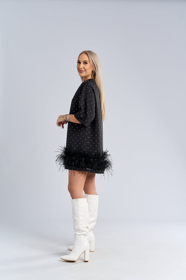 Tricou tip rochie cu pene statement - "FEATHER LOVE" Tee Dress