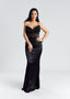 Rochie lunga cu corset neagra, detalii transparente, perfectă pentru a atrage toate privirile. Rochie.