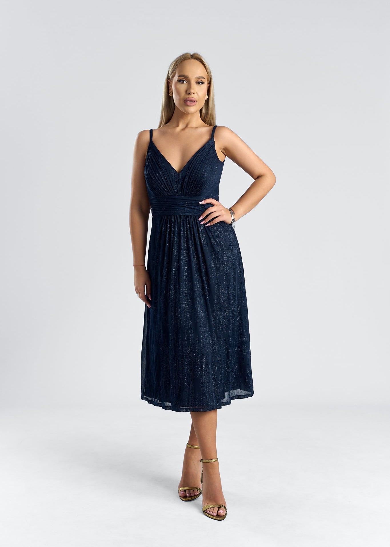 rochie midi din voal cu inserții strălucitoare, rochie elegantă, SIA NOCTELLE, stil classy