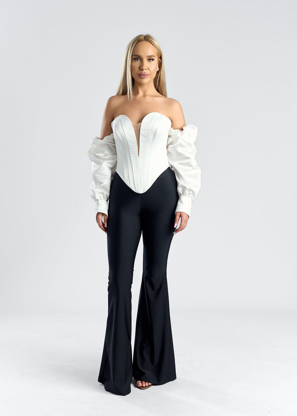 Corset tafta cu maneci ÉLYSEE, cu decolteu adânc și pantaloni evazați, perfect pentru ocazii elegante.