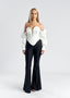 Corset tafta cu maneci ÉLYSEE, cu decolteu adânc și pantaloni evazați, perfect pentru ocazii elegante.