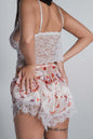 Set pijama elegant cu dantela si satin, top si pantaloni scurti, look glamour pentru momente relaxante. SIA Homewear.