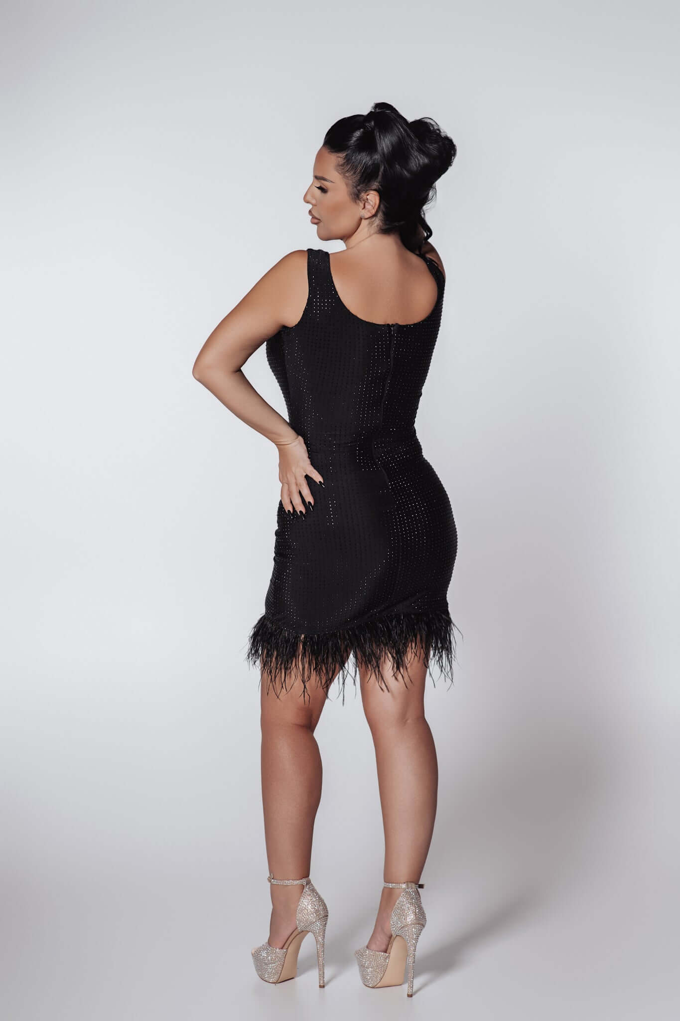 Bling Charm short dress with crystals and feathers