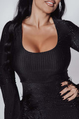 Bling Obsession crystal and feather lycra jumpsuit