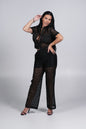 Costum Essence – Set din dantelă cu cămașă cropped și pantaloni wide