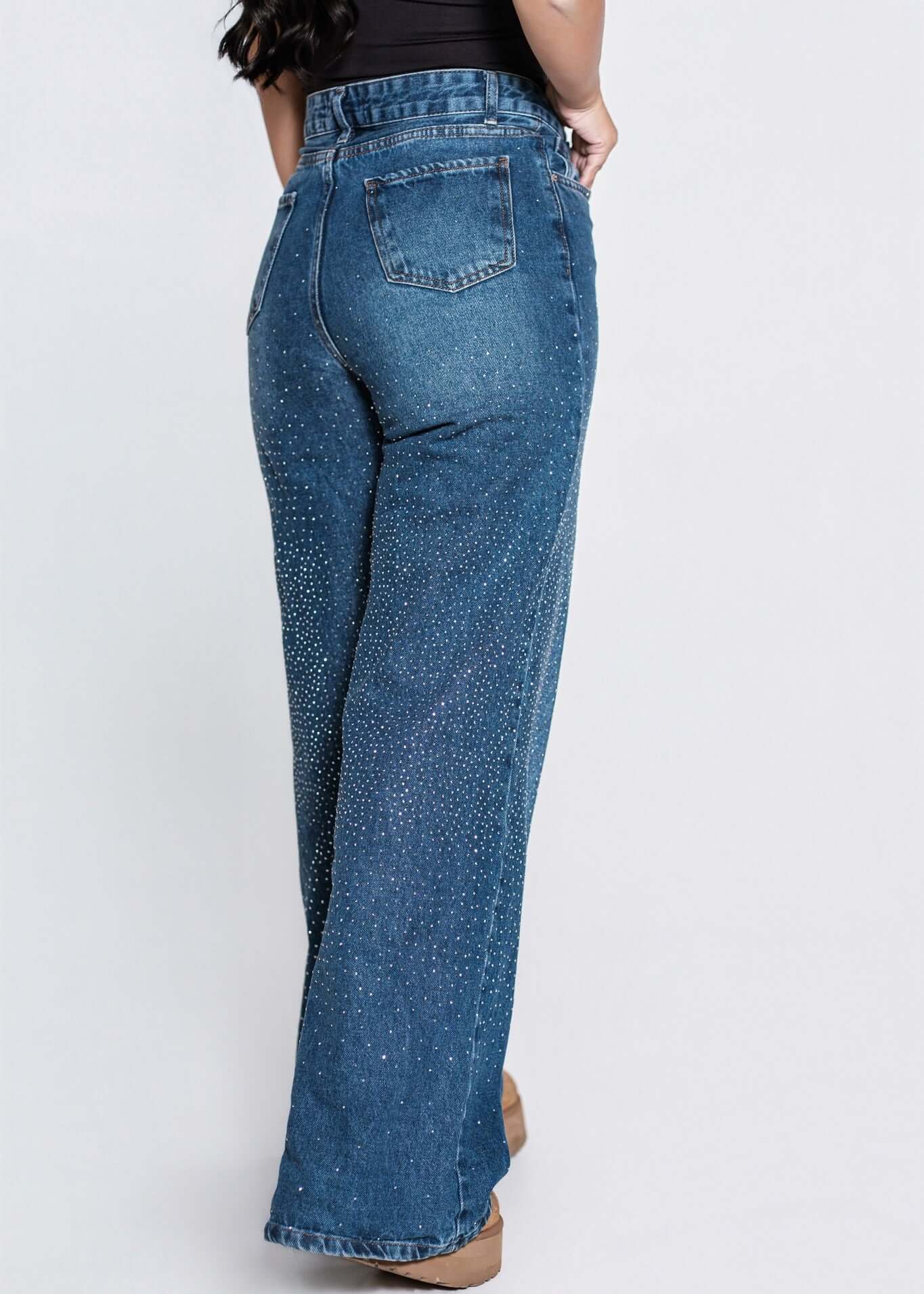 Blugi talie inalta, denim cu cristale, ușor evazati - "CRYSTAL DENIM" Secondary image