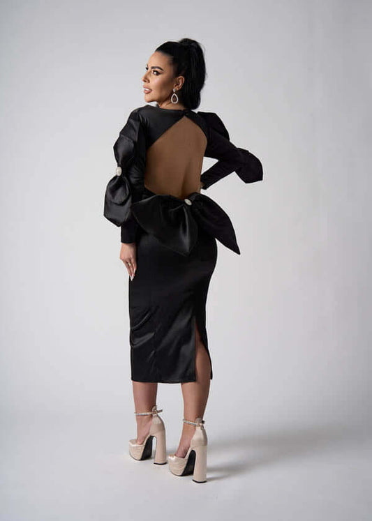 Rochie Marissa midi din satin cu fundițe 3D și cristale - Sia House Sia House pentru femei elegante