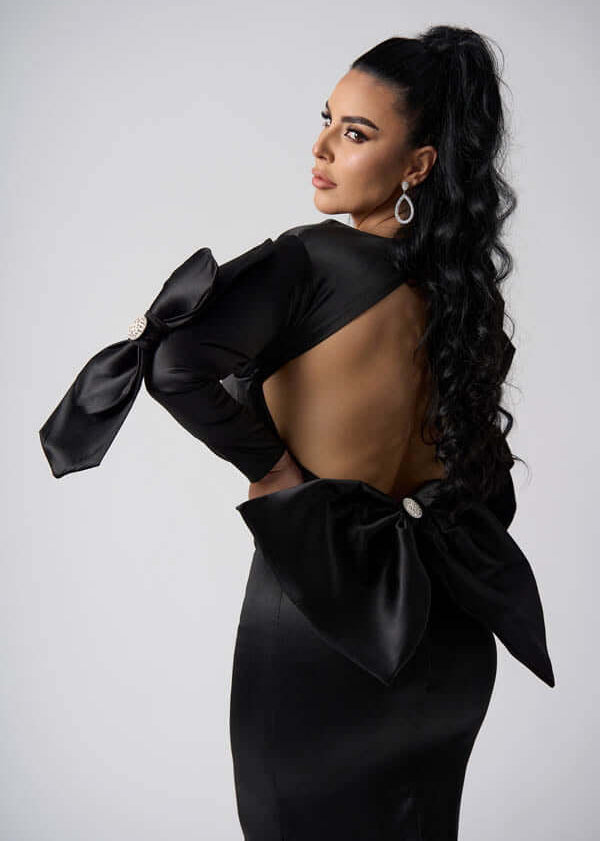 Rochie Marissa midi din satin cu fundițe 3D și cristale - Sia House Sia House pentru femei elegante