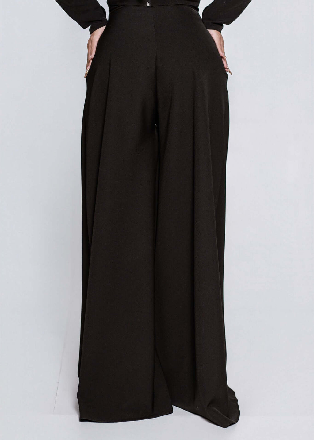 Set Aura – Top Aura + Wide Pants, pantaloni largi eleganți negri, stil rafinat