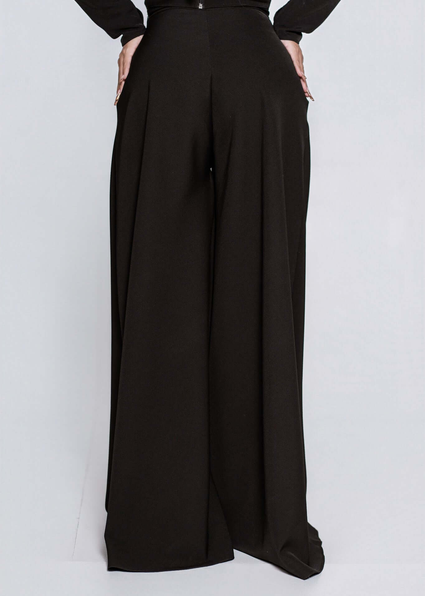 Set Aura – Top Aura + Wide Pants, pantaloni largi eleganți negri, stil rafinat