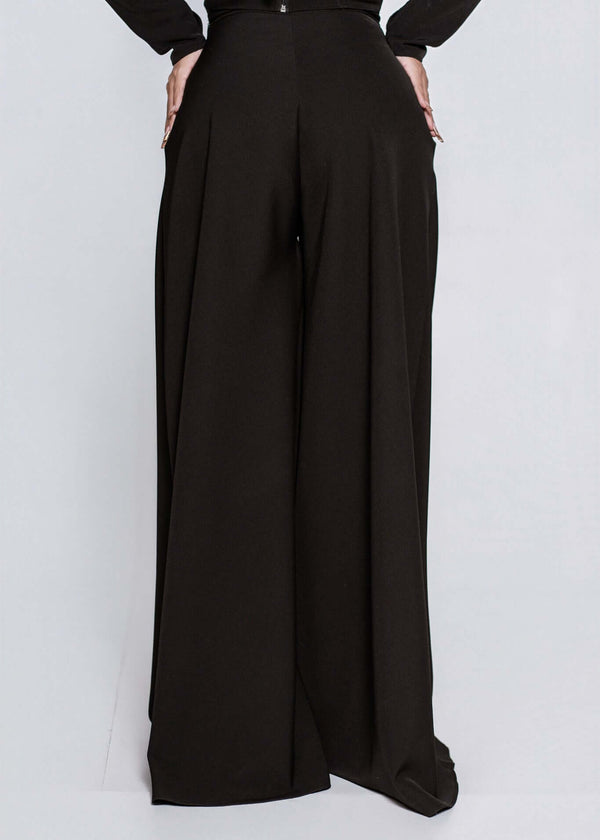 Set Aura – Top Aura + Wide Pants, pantaloni largi eleganți negri, stil rafinat