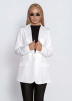 Sacou SIA cu croială dreaptă, ușor oversize CLASSIC, alb, stil office casual chic pentru femei