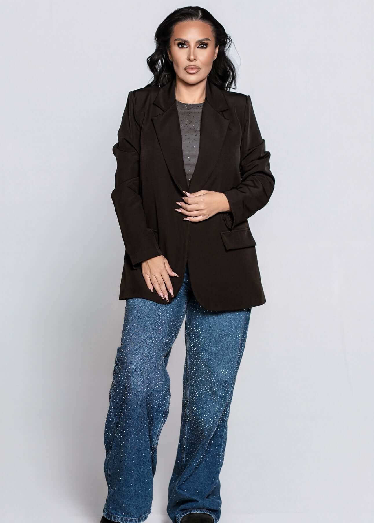 Sacou SIA cu croială dreaptă ușor oversize CLASSIC, stil office casual, damă, culoare închisă