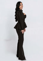 Pantaloni SIA Contour talie înaltă, croi conic și evazat, pantaloni eleganți negri pentru ținute office sau de seară