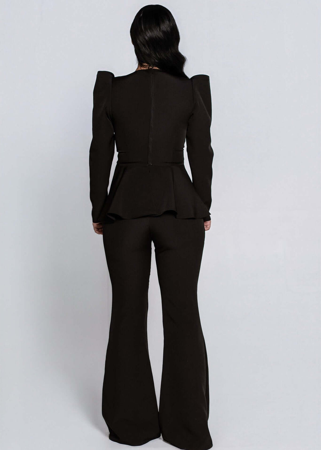 Corset SIA Empress Top negru, vedere din spate, cu umeri structurați și peplum elegant