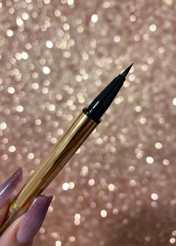 Eyeliner SIA Golden Deer negru waterproof, tuș lichid de ochi cu ambalaj auriu luxos, vârf precis pentru cat-eye perfect