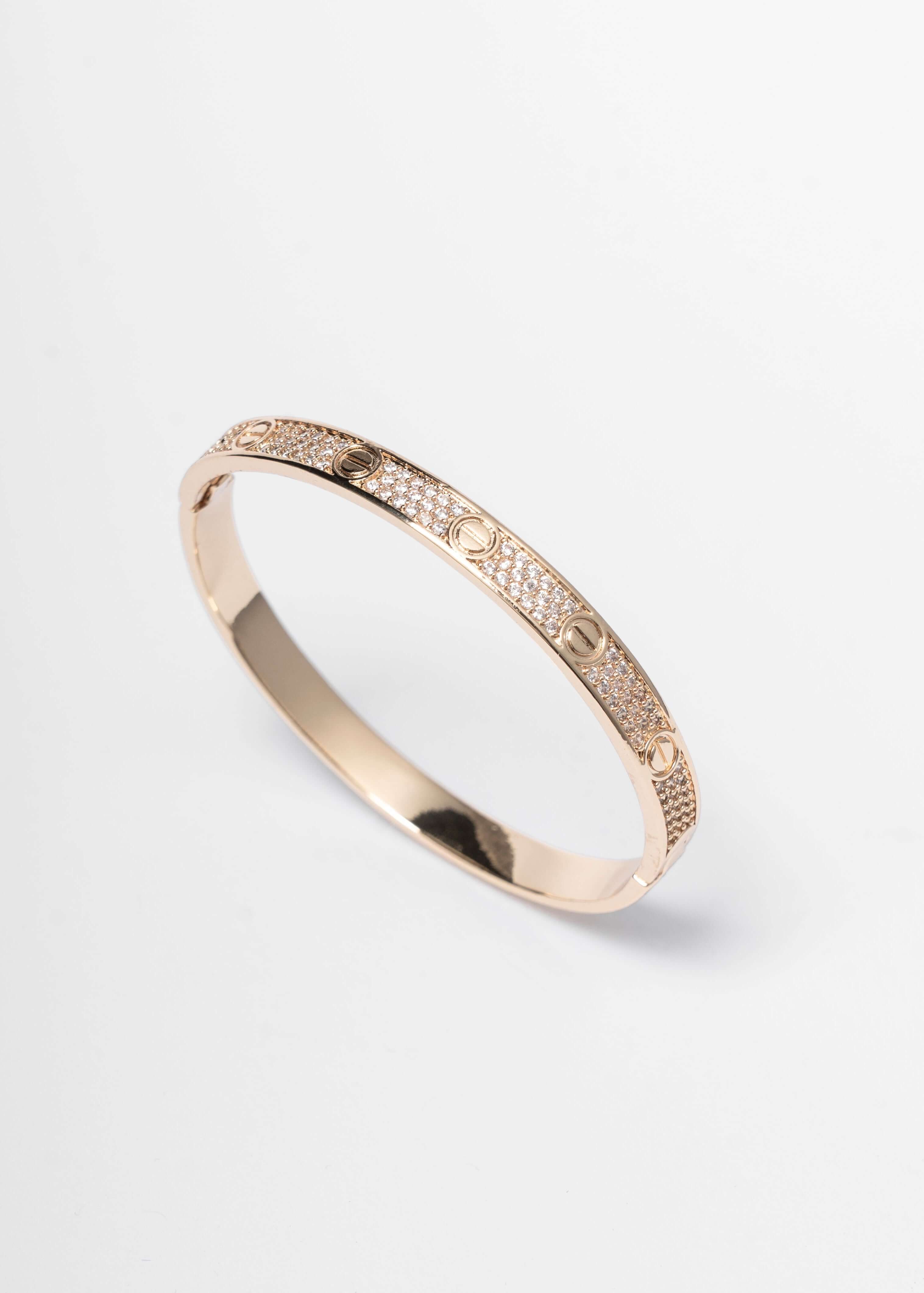 Alt Tag: Set brățară unisex tip screw cu cristale, finisaj auriu, accesoriu luxury SIA Screw Luxury Set