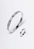 Alt Tag: Set brățară și inel unisex cu cristale, Screw Luxury Set argintiu, design statement elegant pentru cadou