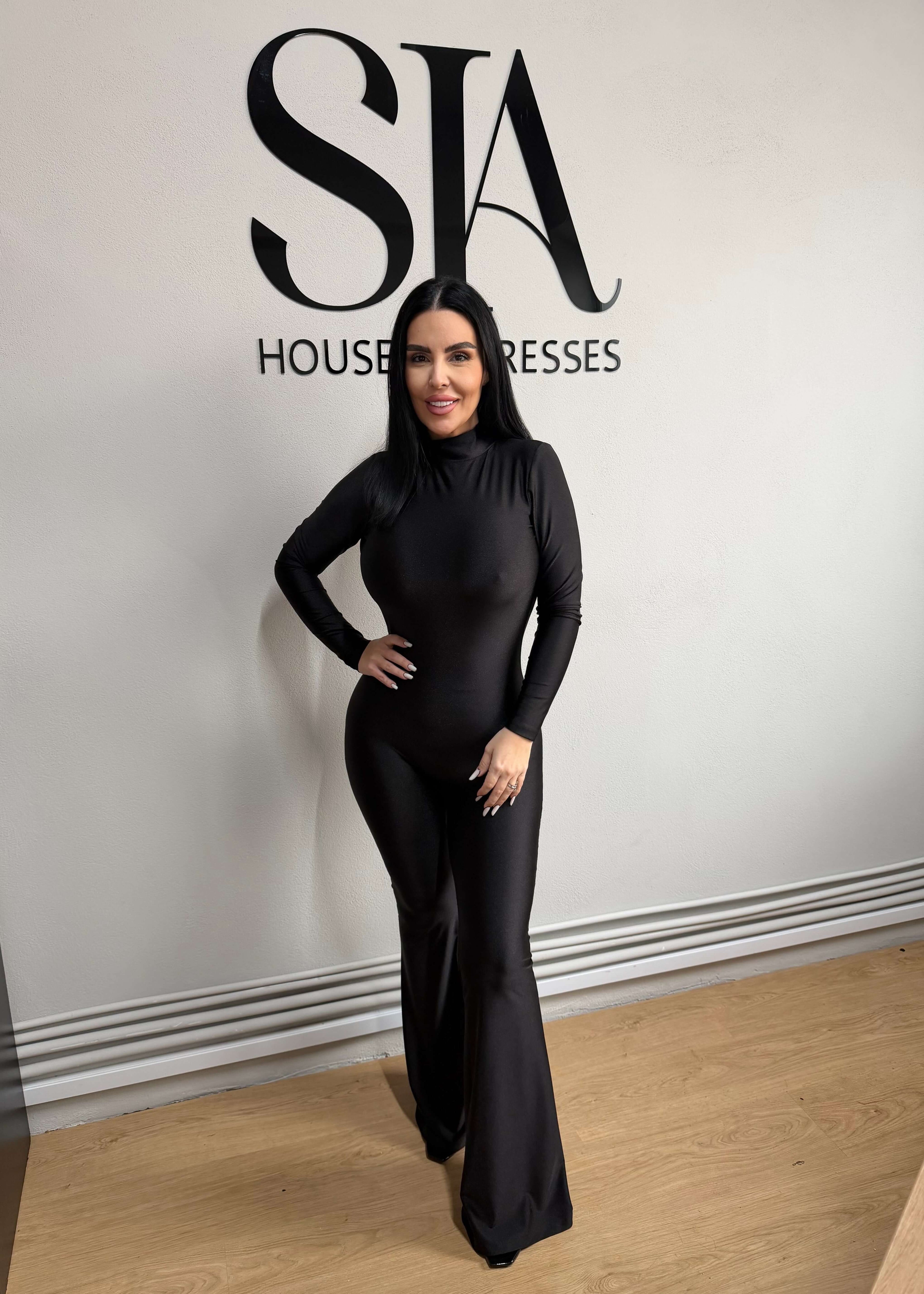 SIA Salopetă neagră din lycra cu spate gol seducător "Sinful Back" Jumpsuit