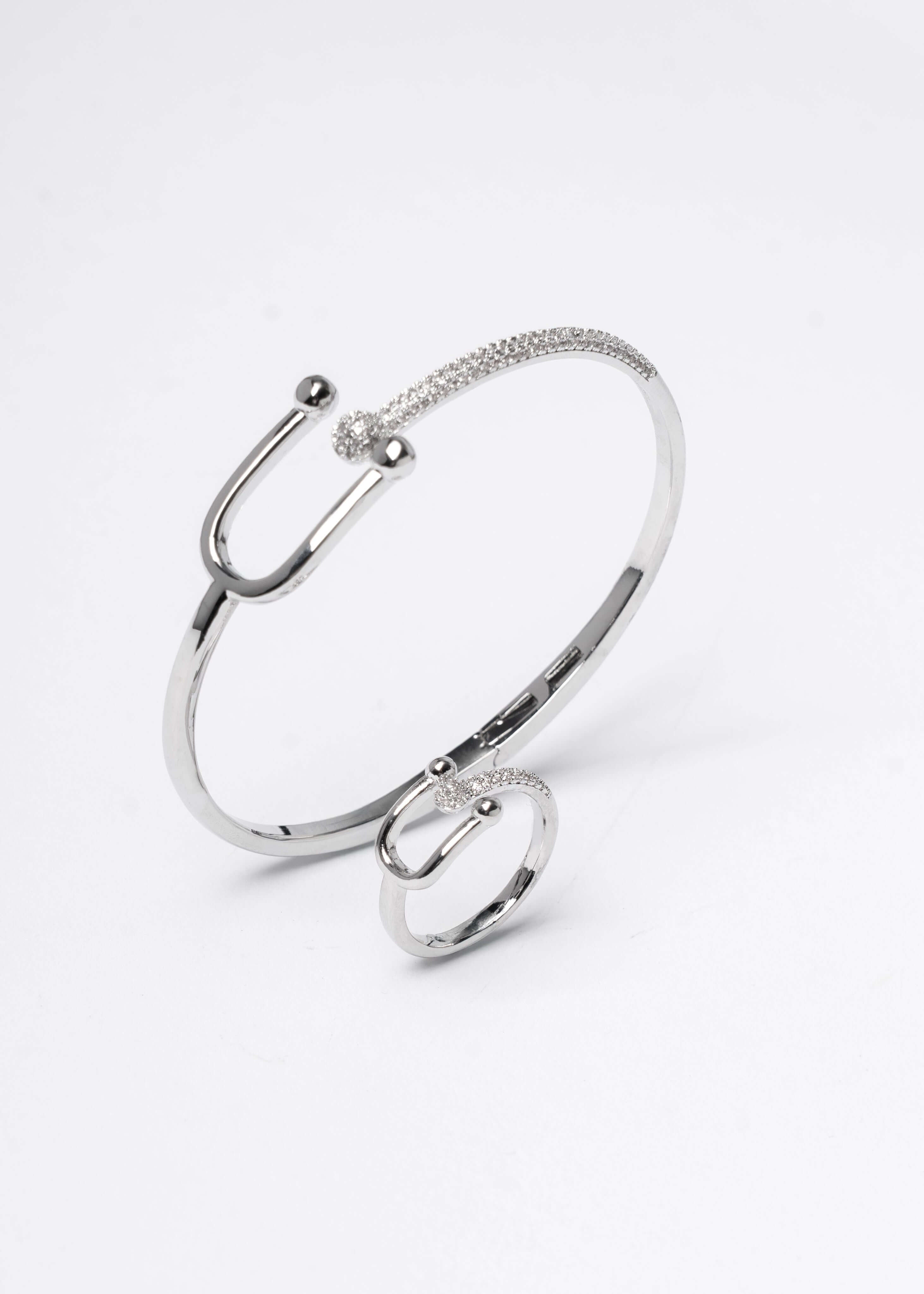 Set SIA Spark bratara si inel din otel inoxidabil cu cristale, bijuterii elegante argintii pentru femei