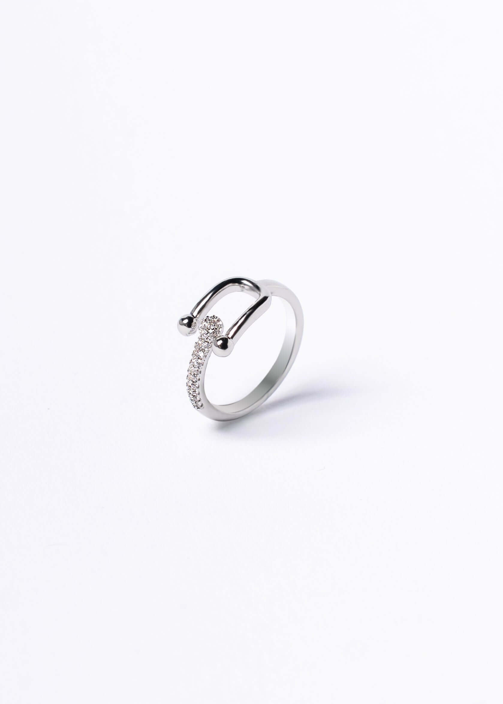 Set SIA Spark inel din oțel inoxidabil cu cristale albe, design modern ajustabil, bijuterie elegantă pentru femei