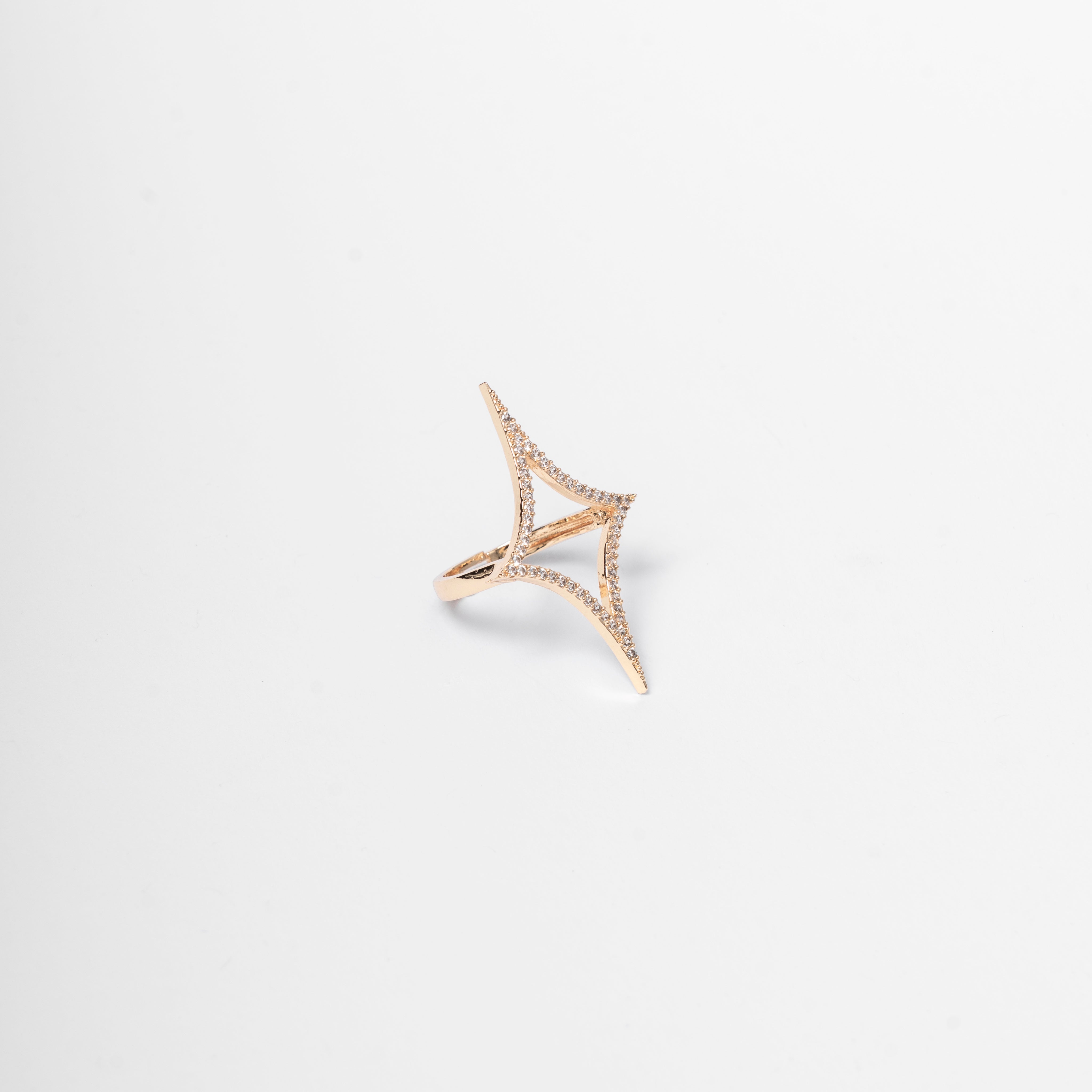 Double star statement ring with crystals – gold / silver