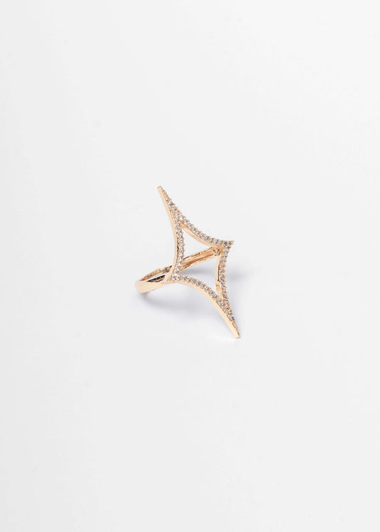 Double star statement ring with crystals – gold / silver