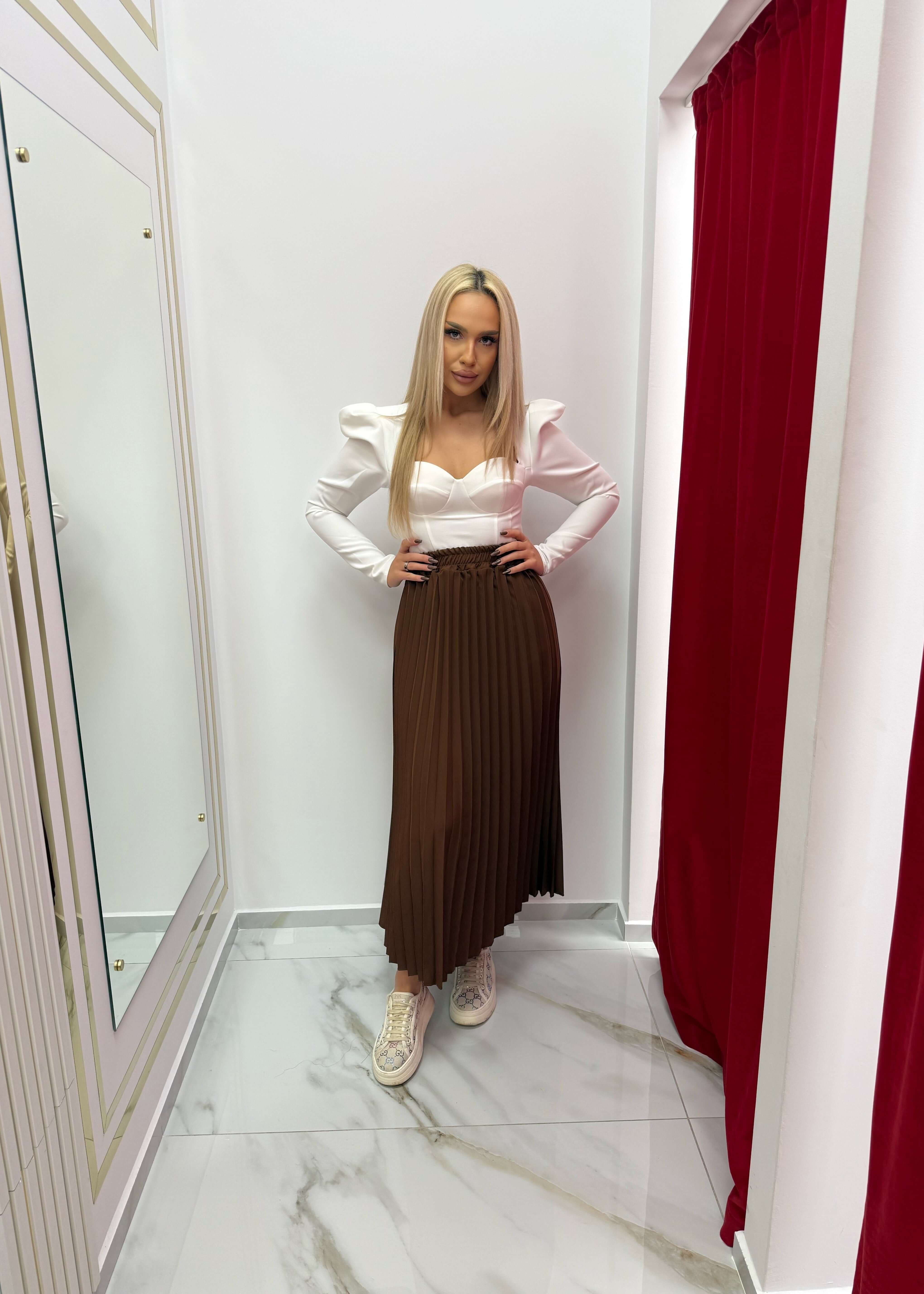 Fustă midi plisată maro "SIA Urban Skirt" pentru un look modern, relaxat și feminin, în garderoba urbană. Main image