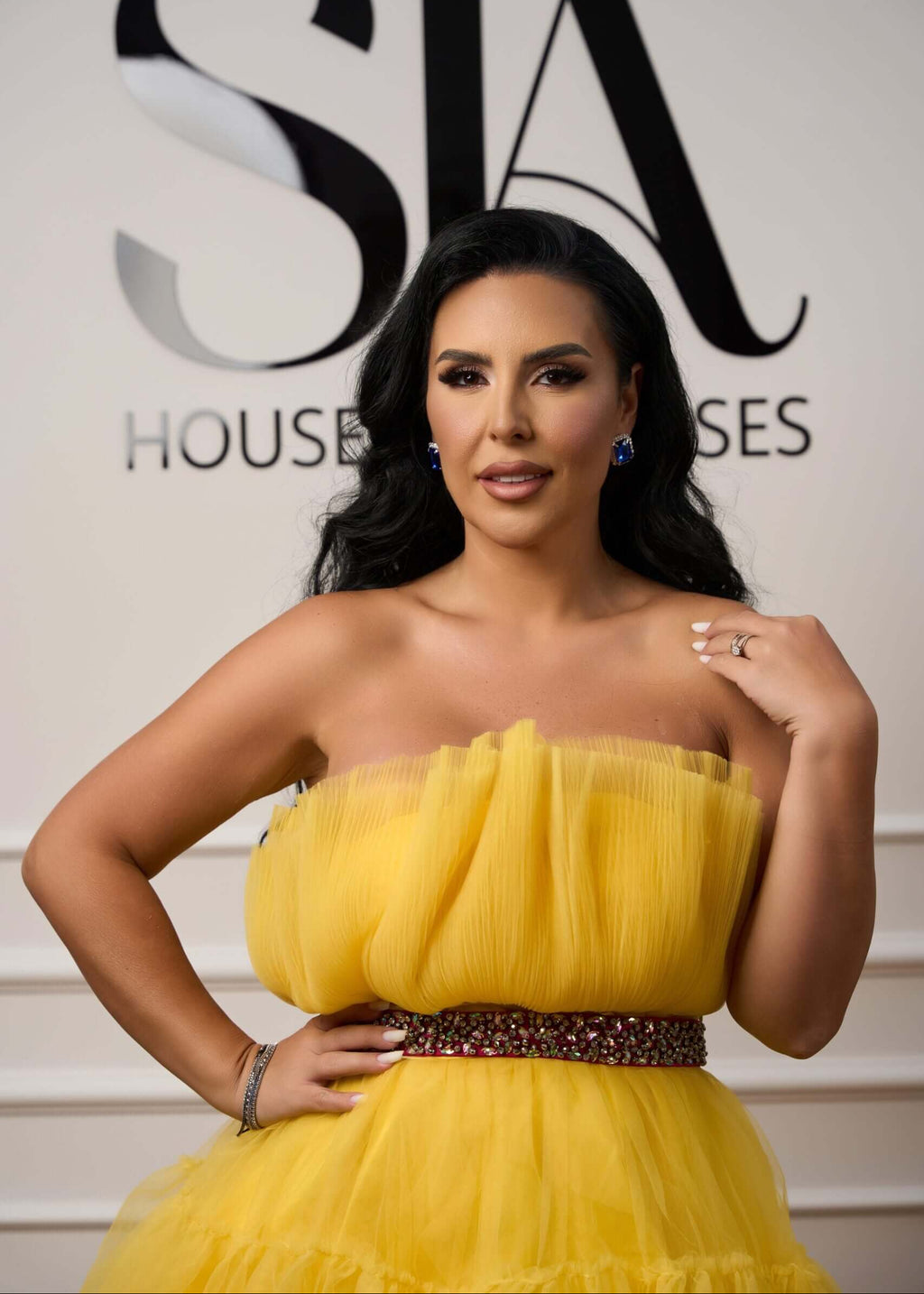 Cercei Carla cu cristal albastru regal Sia House pentru femei elegante