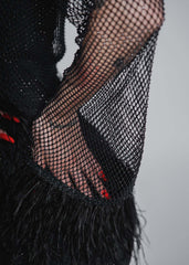 Bling Diva short mesh dress with crystals and feathers