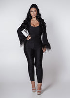 Bling Obsession crystal and feather lycra jumpsuit