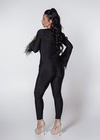 Bling Obsession crystal and feather lycra jumpsuit