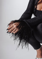 Bling Obsession crystal and feather lycra jumpsuit