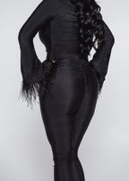 Bling Obsession crystal and feather lycra jumpsuit