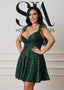 Rochie Salomeea verde smarald cu paiete și bretele cu pene - Sia House Sia House pentru femei elegante