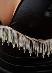 Rochie Catherine din catifea neagră cu franjuri argintii - Sia House Sia House pentru femei elegante