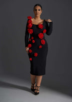 Rochie Midi Rose Affair neagră cu flori 3D Sia House Sia House pentru femei elegante