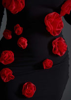 Rochie Midi Rose Affair neagră cu flori 3D Sia House Sia House pentru femei elegante