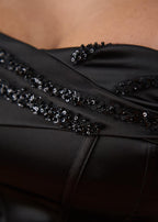 Rochie Rebeca - Rochie elegantă de seară din satin negru Sia House pentru femei elegante