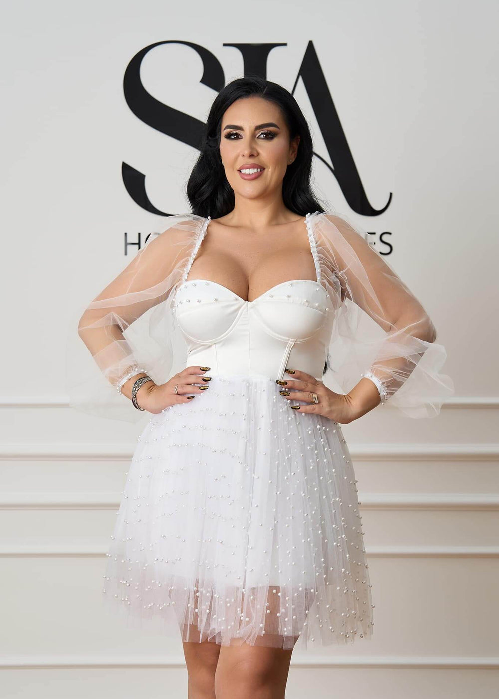 Rochie Teresa din tull cu perle - Sia House Of Dresses Sia House pentru femei elegante