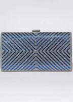 Clutch Sapphire Shine plic de seară elegant cu cristale albastre și argintii în model geometric în V