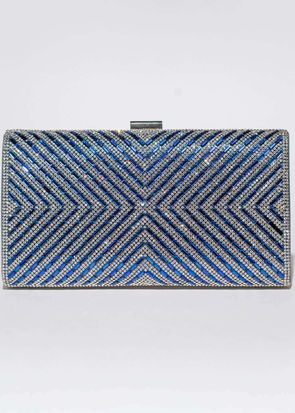Clutch Sapphire Shine plic de seară elegant cu cristale albastre și argintii în model geometric în V