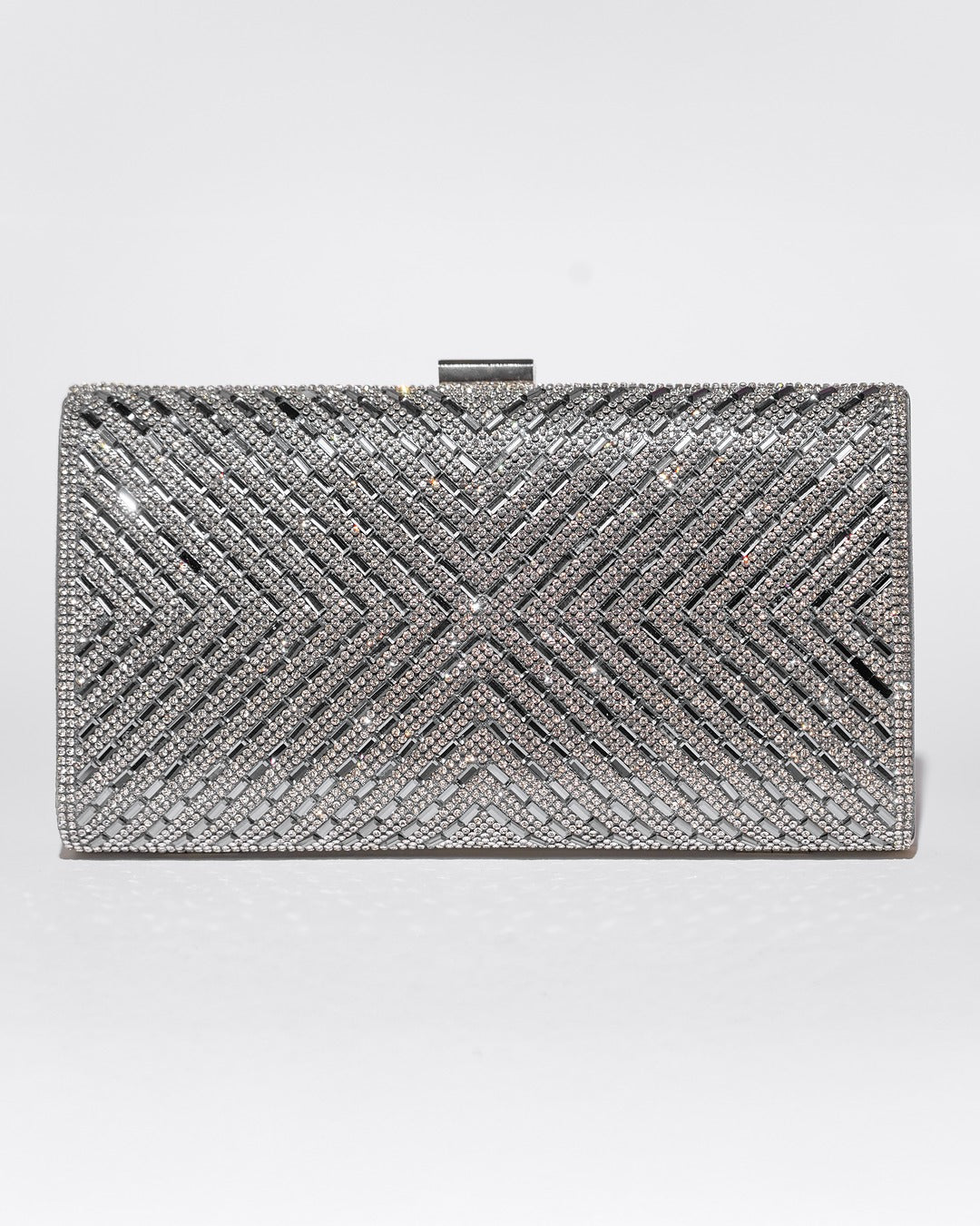 Clutch Silver Shine – plic argintiu cu cristale și model geometric