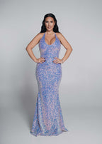 Alt Tag: Rochie Bling Siren tip sirenă cu paiete multicolore rainbow, rochie lungă elegantă pentru evenimente speciale