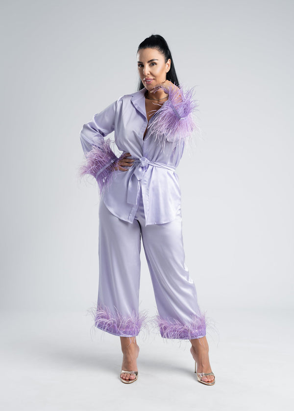 Costum satin mătase cu pene Zeyna